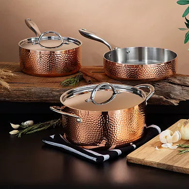 Nikkuri - Vintage 5 pc Tri-Ply Hammered Copper Cookware Set with Lids